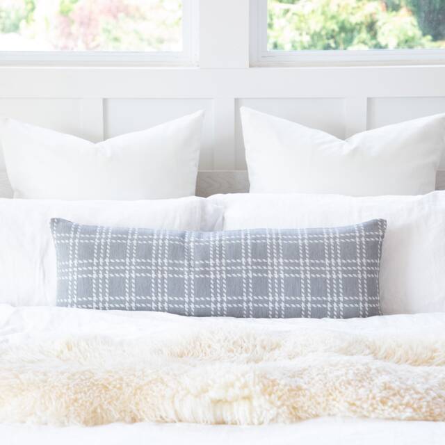 Belgian Fabric Light Gray White Checkered Pattern Long Maternity Pregnancy Body Pillow Cover - image 1
