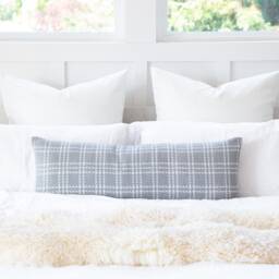 Belgian Fabric Light Gray White Checkered Pattern Long Maternity Pregnancy Body Pillow Cover - thumbnail 1