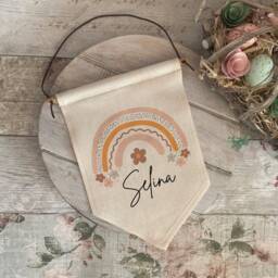 Personalised Nursery Decor - Wall Hanging Flag Rainbow Gifts New Baby Girls Bedroom Sign Name - thumbnail 4