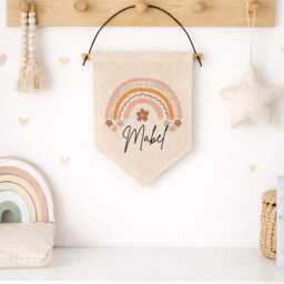 Personalised Nursery Decor - Wall Hanging Flag Rainbow Gifts New Baby Girls Bedroom Sign Name - thumbnail 2