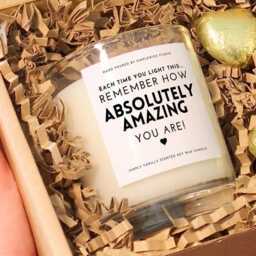 Motivational Vanilla Scented Candle Hand Poured Soy Wax, Uplifting Gift With Chocolates - thumbnail 2