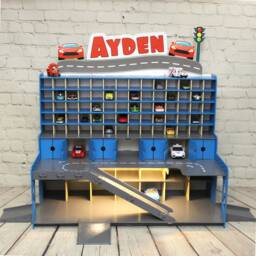 Personalized Wooden Toy Car Garage With Ramps, Led Lights - thumbnail 2