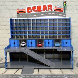 Personalized Wooden Toy Car Garage With Ramps, Led Lights - thumbnail 3