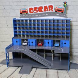 Personalized Wooden Toy Car Garage With Ramps, Led Lights - thumbnail 4