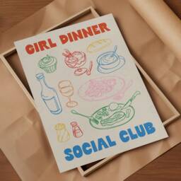 Girl Dinner Print, Aesthetic Kitchen Wall Art Decor Cute Cooking Guest Check Print Trendy, Apartment Decor, Retro Food - thumbnail 3