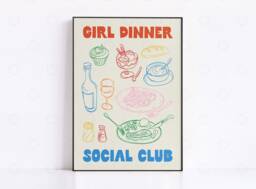 Girl Dinner Print, Aesthetic Kitchen Wall Art Decor Cute Cooking Guest Check Print Trendy, Apartment Decor, Retro Food - thumbnail 1
