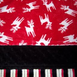 Sale White Reindeer, Red Black & Stripe W/White Fur Minky Baby/Toddler Blanket - thumbnail 4