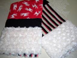Sale White Reindeer, Red Black & Stripe W/White Fur Minky Baby/Toddler Blanket