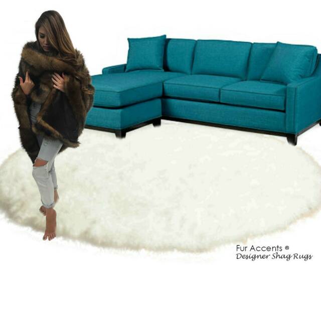 White Round Shag Rug - Large Faux Sheepskin Luxury Fur Shaggy Soft Handmade Designer Rugs Accents Usa - image 1