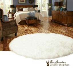 White Round Shag Rug - Large Faux Sheepskin Luxury Fur Shaggy Soft Handmade Designer Rugs Accents Usa - thumbnail 3