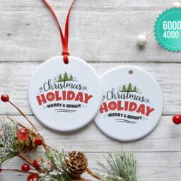 Christmas Ornament Mockup - Double Sided, Round White Porcelain Ornament - Digital File - thumbnail 2
