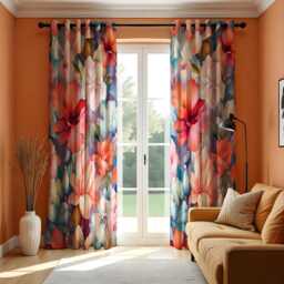 Vibrant Floral Curtains, Multicolored Large Blossom Drapes, Kitchen Window Treatments, Spring Themed Custom Curtain Panels - thumbnail 1