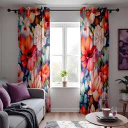 Vibrant Floral Curtains, Multicolored Large Blossom Drapes, Kitchen Window Treatments, Spring Themed Custom Curtain Panels - thumbnail 2