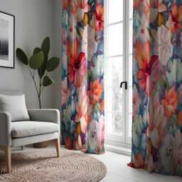 Vibrant Floral Curtains, Multicolored Large Blossom Drapes, Kitchen Window Treatments, Spring Themed Custom Curtain Panels - thumbnail 3
