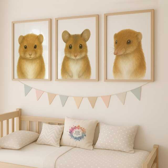Nursery Woodland Animal Prints - 30 Design Choices, Vole Mouse Shrew, Baby Bedroom Decor, Boys Girls, Forest Print, Kids Room Wall Art - image 1