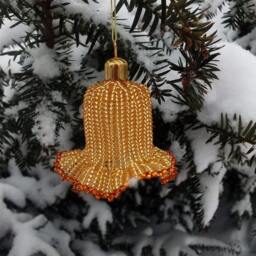 Golden Beaded Bell With Edging, Christmas Bell, For The Tree, Gift, New Year's Handicraft, Home Decoration - thumbnail 2