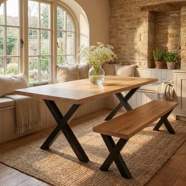 80cm Narrow Solid Wood Dining Table, Handmade Table Uk, Oak Wooden Custom Size Rustic Modern Furniture - image 1