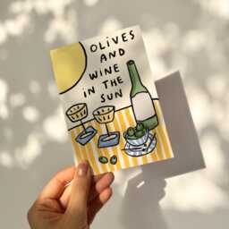 Olives & Wine in The Sun Wall Print - Summer Poster Vino Art Food Drink Still Life Euro - thumbnail 3