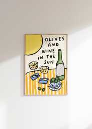 Olives & Wine in The Sun Wall Print - Summer Poster Vino Art Food Drink Still Life Euro - thumbnail 1