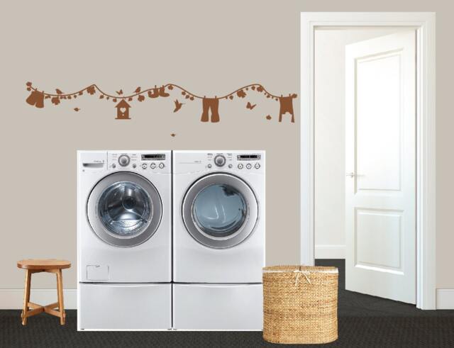 Floral Clothesline Laundry Room Wall Decal - Birds, Butterflies, Flowers - image 1