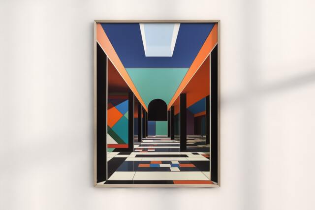 Abstract Bauhaus Museum Skyline Poster, Vibrant Cityscape, Modern Wall Art, Contemporary Decor, Art Print - image 1