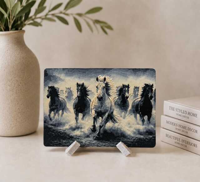 Running Horses Plaque - Horse Wall & Shelf Decor Equestrian Home Lover Gift Decorative Art Tile - image 1