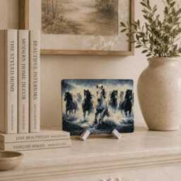 Running Horses Plaque - Horse Wall & Shelf Decor Equestrian Home Lover Gift Decorative Art Tile - thumbnail 2