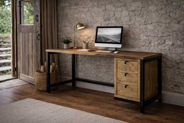Reclaimed Wood Industrial Office Desk With Drawers Handmade Pc Workstation Custom Made in Scotland - image 1