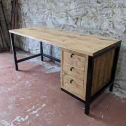 Reclaimed Wood Industrial Office Desk With Drawers Handmade Pc Workstation Custom Made in Scotland - thumbnail 2