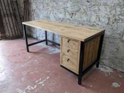 Reclaimed Wood Industrial Office Desk With Drawers Handmade Pc Workstation Custom Made in Scotland