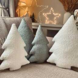 Handmade Boucle Christmas Tree Pillow Scandi Festive Decor - thumbnail 1