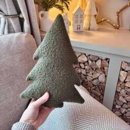 Boucle Christmas Tree Pillow, Handmade Cushion, Scandi Decor, Kids Bedroom Decoration, Festive Gift - thumbnail 3