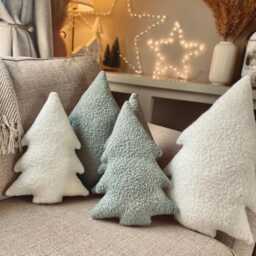 Boucle Christmas Tree Pillow, Handmade Cushion, Scandi Decor, Kids Bedroom Decoration, Festive Gift - thumbnail 2