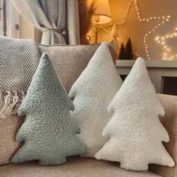 Boucle Christmas Tree Pillow, Handmade Cushion, Scandi Decor, Kids Bedroom Decoration, Festive Gift - thumbnail 4