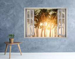 Palm Trees Window 3D Wall Decal Tropical Sunset Art Removable Tree Wallpaper Mural Sticker Vinyl Home Decor