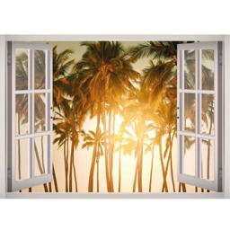 Palm Trees Window 3D Wall Decal Tropical Sunset Art Removable Tree Wallpaper Mural Sticker Vinyl Home Decor - thumbnail 2