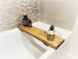 Wooden Bath Board, Rustic Bathtub Tray, Solid Wood Rack, Custom Caddy, Bathroom Accessories, Sustainable Home Decor - thumbnail 1