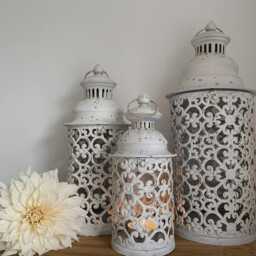 Set 3 Large Cream Metal Garden Lanterns French Moroccan Rustic - thumbnail 4