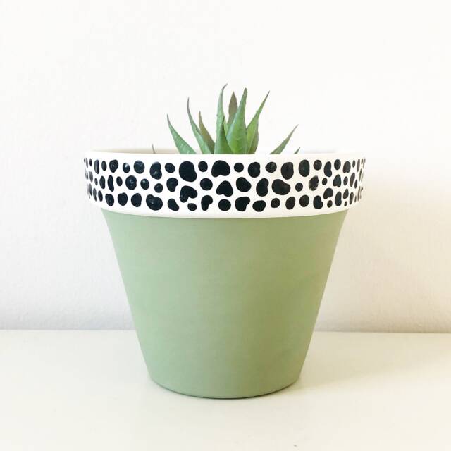 Hand Painted Sage Green Dalmatian Print Terracotta Plant Pot, Home Decor, Accessories, 11cm Nursery Decor