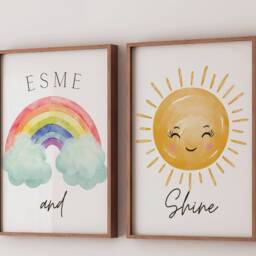 Personalised Star & Rainbow Prints Set Of 3, Watercolor Sun, Sparkle Shine, Baby Girl Wall Art, Nursery Decor Bedroom - thumbnail 3