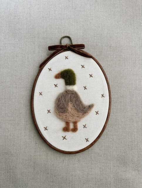 Felted Duck Nursery Wall Art - Handmade Needle Felt Embroidery Hoop Heirloom Baby Room D??cor - image 1