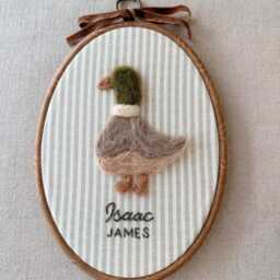 Felted Duck Nursery Wall Art - Handmade Needle Felt Embroidery Hoop Heirloom Baby Room D??cor - thumbnail 2