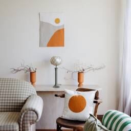 Quilted Sun Tapestry Modern Boho Textile Wall Art - thumbnail 3