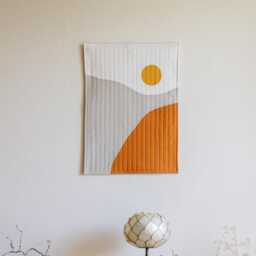 Quilted Sun Tapestry Modern Boho Textile Wall Art