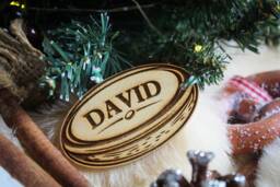 Personalised Rugby Ball Christmas Ornament Union League Sport Rugger Custom Bauble Engraved Rustic Wooden Tree Decoration - thumbnail 1