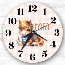 Peach Cute Horse Personalised Gift For Kid's Bedroom Clock - Kids Clock, Children's Decor, Custom Wall - thumbnail 1