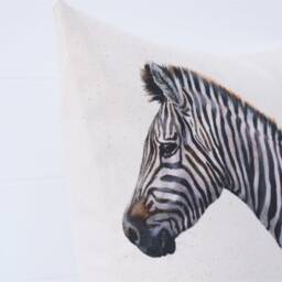 Zebra Art Print Cushion African Animals Organic Cotton, Wendy Darker, Choice Of Cover Only Or With Pad - thumbnail 2