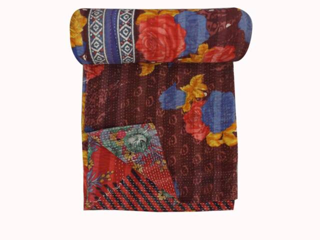Vintage Kantha Quilt Handmade Sari Throw Blanket - 56x80 Inch - image 1