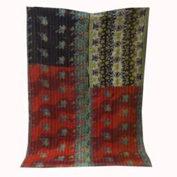 Vintage Kantha Quilt Handmade Sari Throw Blanket - 56x80 Inch - thumbnail 4