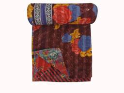 Vintage Kantha Quilt Handmade Sari Throw Blanket - 56x80 Inch